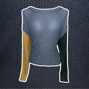 American Eagle Outfitters Blue, Yellow, and Green Crew Neck Sweater